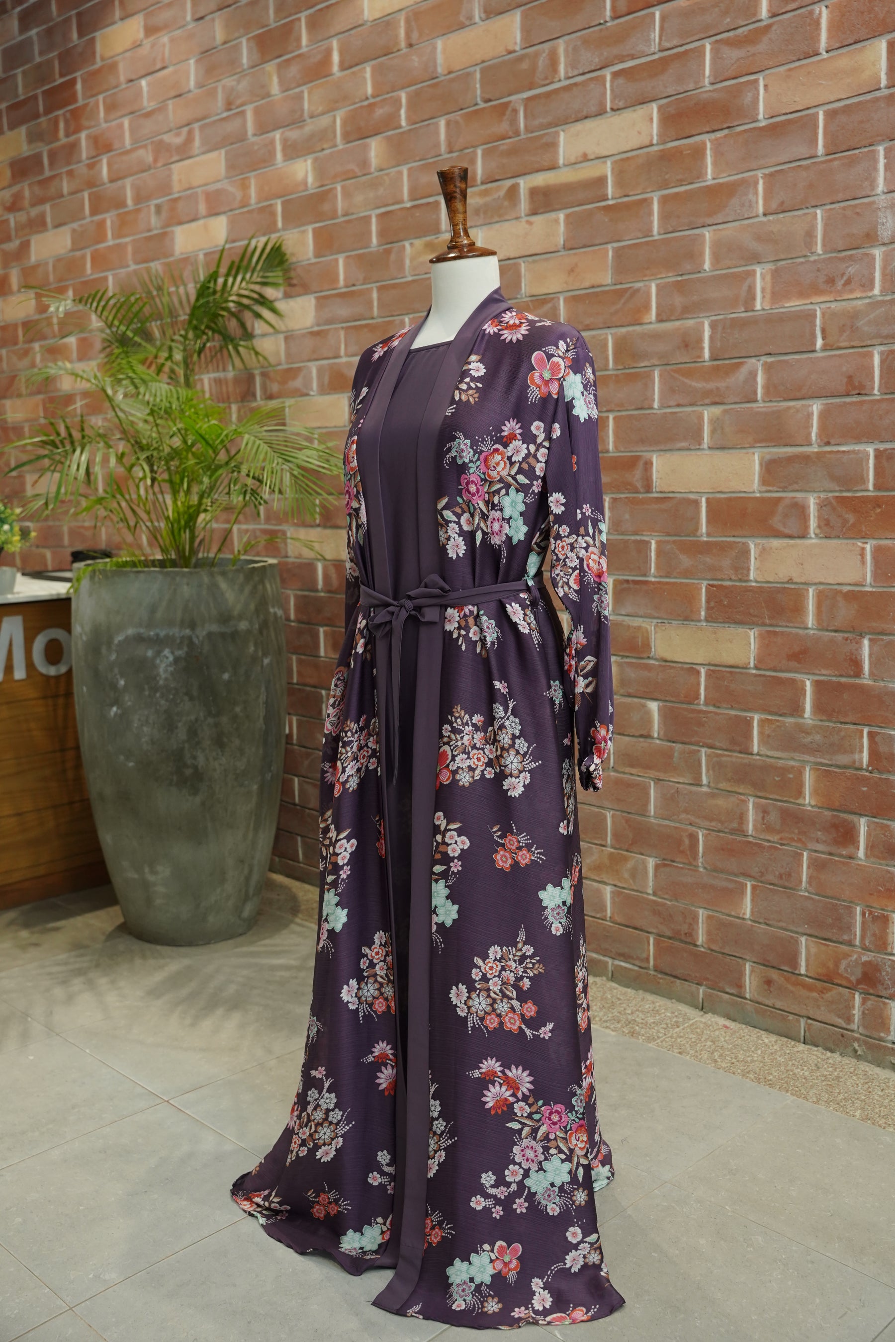 Gown Style Abaya Floral purple