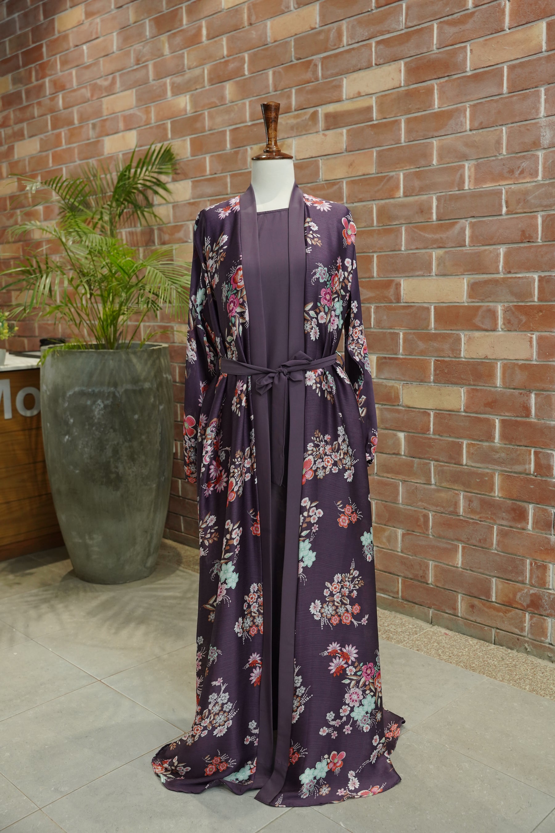 Gown Style Abaya Floral purple