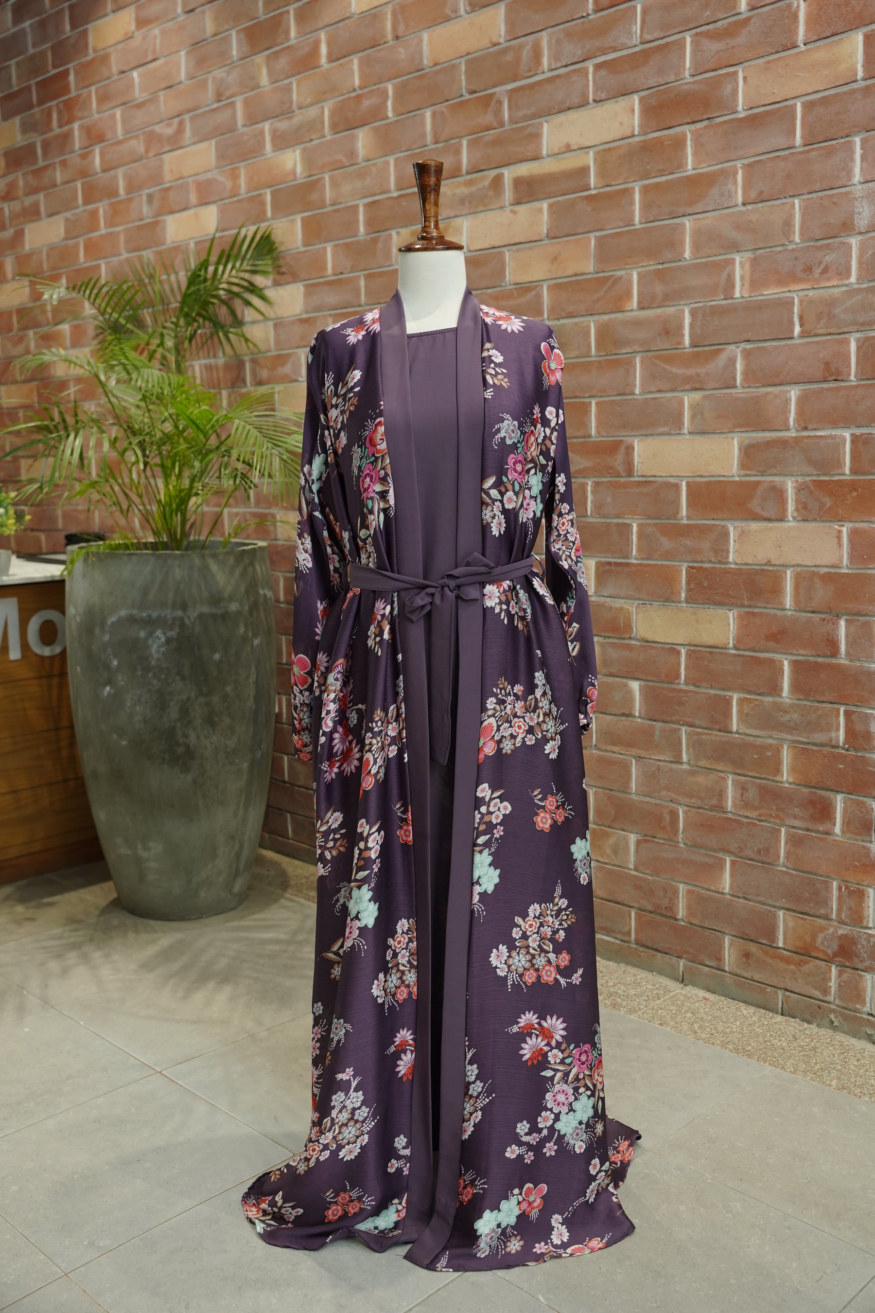 Gown Style Abaya Floral purple