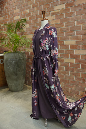 Gown Style Abaya Floral purple