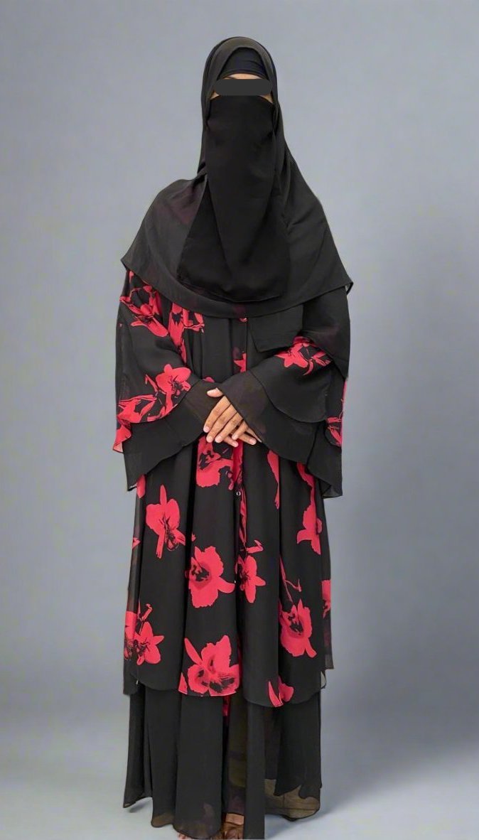 Floral Print double layer abaya